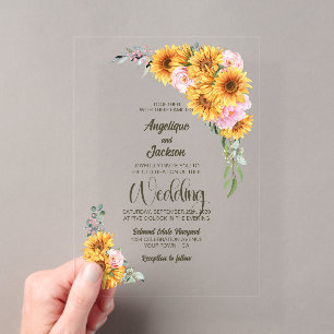 Invitations En Acrylique Mariage Tournesol Rustique Rose Rose Pâle
