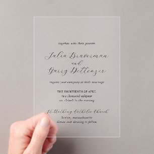 Invitations En Acrylique Mariage traditionnel noir et blanc élégant