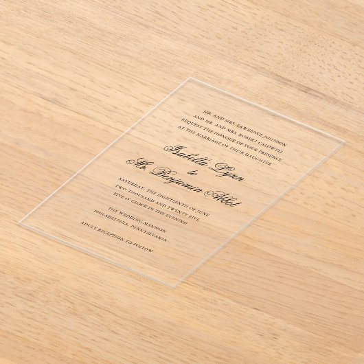 Invitations En Acrylique Mariage traditionnel noir et blanc Formal élégant (Poser)