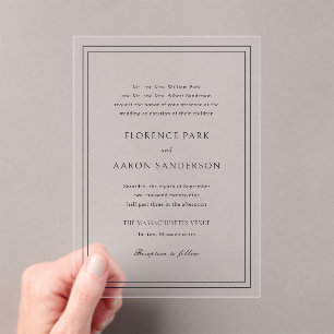 Invitations En Acrylique Mariage traditionnel noir et blanc intemporel