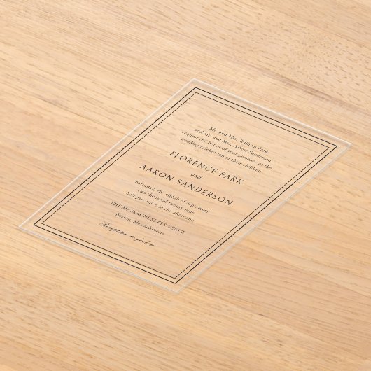 Invitations En Acrylique Mariage traditionnel noir et blanc intemporel (Poser)