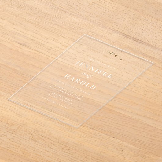 Invitations En Acrylique Mariage transparent de lune céleste or et blanc (Poser)