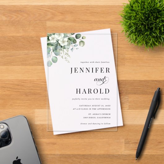 Invitations En Acrylique Mariage transparent Eucalyptus Floral Minimal (Insitu (Carte d'invitation))