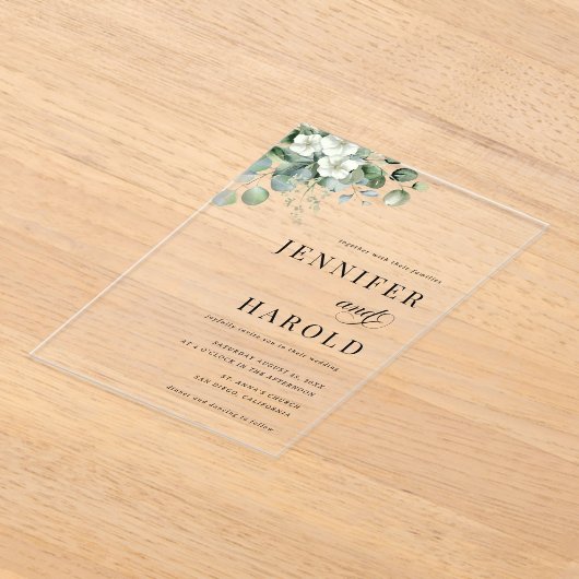 Invitations En Acrylique Mariage transparent Eucalyptus Floral Minimal (Poser)