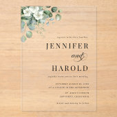 Invitations En Acrylique Mariage transparent Eucalyptus Floral Minimal (Recto)