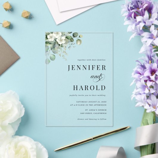 Invitations En Acrylique Mariage transparent Eucalyptus Floral Minimal (Insitu (Mariage))