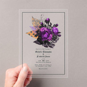 Invitations En Acrylique Mariage Transparent Gothique Rose Pourpre