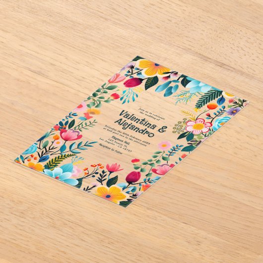 Invitations En Acrylique Mariage transparent mexicain Fleurs de Fiesta (Poser)