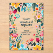 Invitations En Acrylique Mariage transparent mexicain Fleurs de Fiesta (Recto)