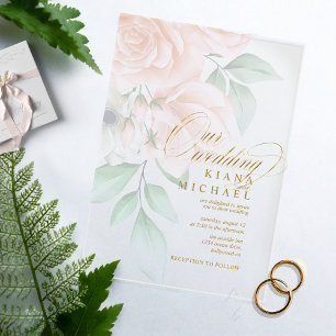 Invitations En Acrylique Mariage transparent Soft Blush Rose ID828
