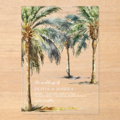 Invitations En Acrylique Mariage Tropical de Plage à l'Aquarelle (Recto)