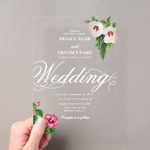 Invitations En Acrylique Mariage Tropical Hibiscus en Acrylique Clair