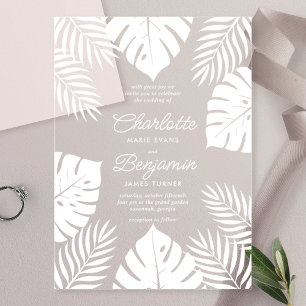 Invitations En Acrylique Mariage Tropical Monstera Blanc