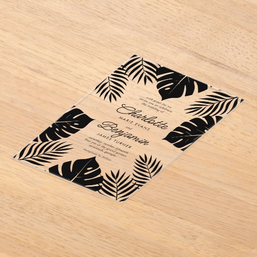 Invitations En Acrylique Mariage Tropical Monstera Noir (Poser)