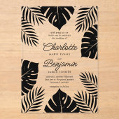 Invitations En Acrylique Mariage Tropical Monstera Noir (Recto)