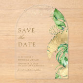 Invitations En Acrylique Mariage Tropical Palm Arch Gold Enregistrer la dat (Recto)