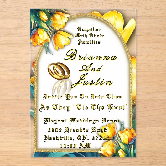 Invitations En Acrylique Mariage Tulipes Jaunes Sunshine (Recto)