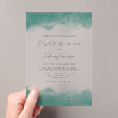 Invitations En Acrylique Mariage Turquoise de bordures d'aquarelle moderne (In situ (ordinateur de poche))