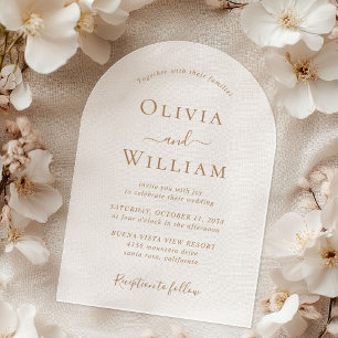 Invitations En Acrylique Mariage Typographie Dorée Chic Arc givré