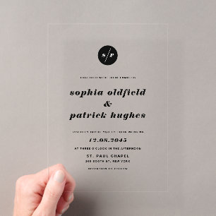 Invitations En Acrylique Mariage Typographie Gras Italique Noir et Blanc