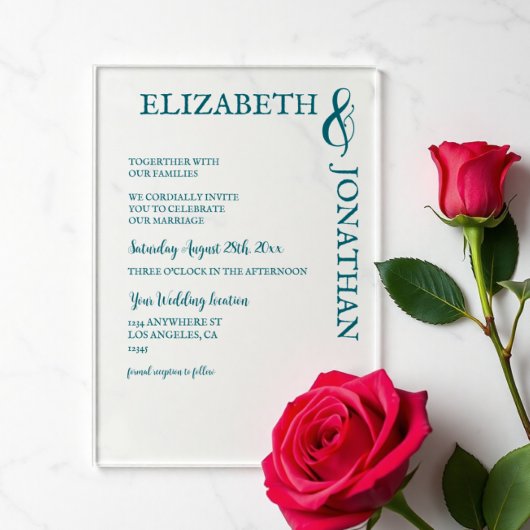 Invitations En Acrylique Mariage Typographie Moderne Sarcelle Foncé