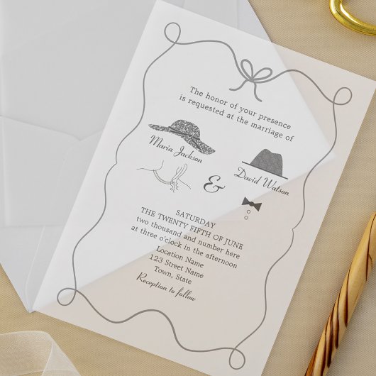 Invitations En Acrylique Mariage Unique Dessiné à la Main