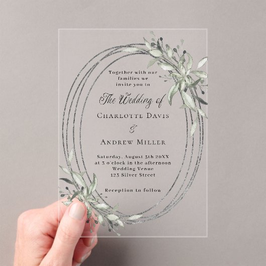 Invitations En Acrylique Mariage vert argent clair (In situ (ordinateur de poche))