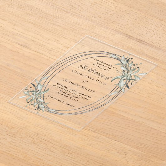 Invitations En Acrylique Mariage vert argent clair (Poser)