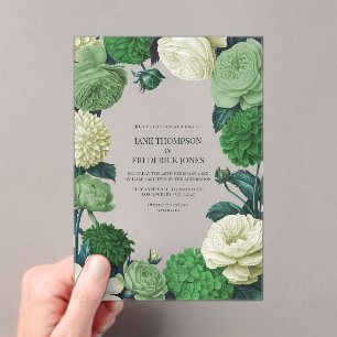 Invitations En Acrylique Mariage Vert Botanique, Ombre de Fougère et Bourge