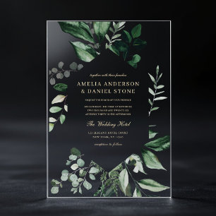 Invitations En Acrylique Mariage Vert Émeraude Eucalyptus Élégant
