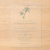 Invitations En Acrylique Mariage Vert Sauge Arbre Palmier Plage Tropicale (Recto)