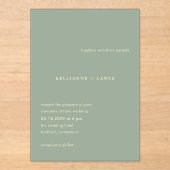 Invitations En Acrylique Mariage Vert Sauge Moderne Simple (Recto)