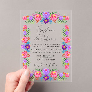 Invitations En Acrylique Mariage Vibrant Floral Fiesta Mexicain