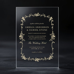 Invitations En Acrylique Mariage victorien français d'or vintage