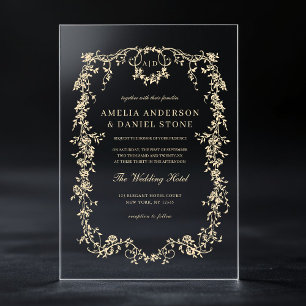 Invitations En Acrylique Mariage victorien français d'or vintage