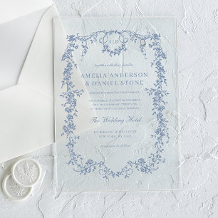 Invitations En Acrylique Mariage victorien français Dusty Blue Vintage