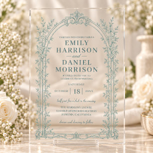 Invitations En Acrylique Mariage victorien vintage vert sauge