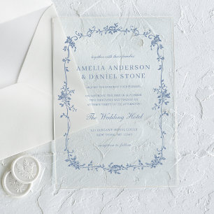 Invitations En Acrylique Mariage Vintage Bleu Poussiéreux de Style Victorie