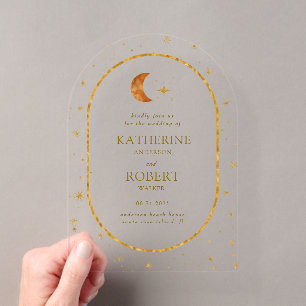 Invitations En Acrylique Mariage Vintage Céleste Lune Étoiles