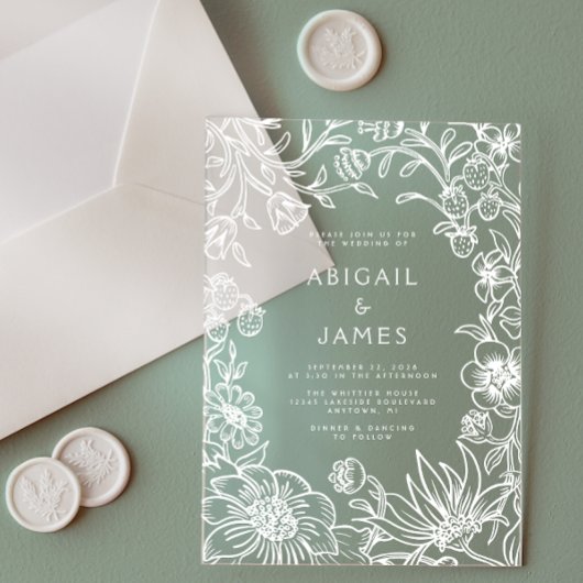 Invitations En Acrylique Mariage vintage de cadre botanique