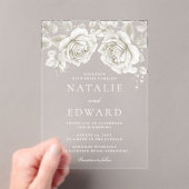 Invitations En Acrylique Mariage vintage de Roses blanches (In situ (ordinateur de poche))