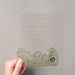 Invitations En Acrylique Mariage Vintage Plume de Paon Fantaisiste