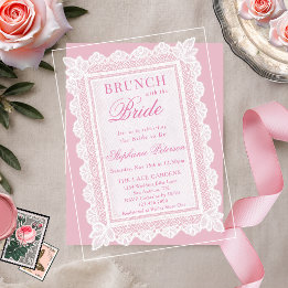 Invitations En Acrylique Mariage vintage rose clair et blanc avec déjeuner