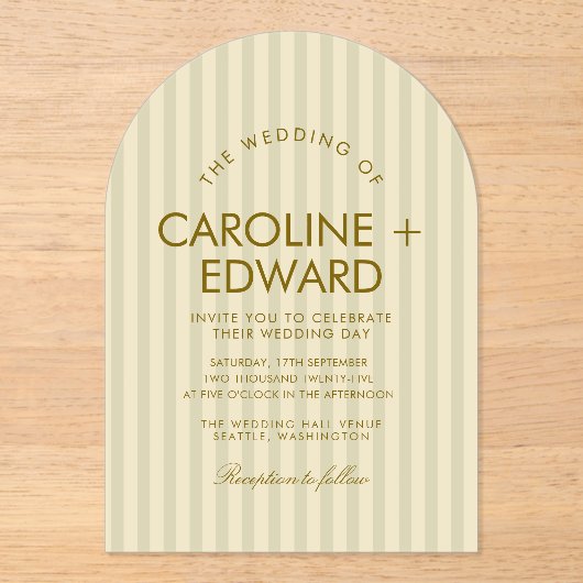 Invitations En Acrylique Mariage voûté rayé de luxe (Recto)