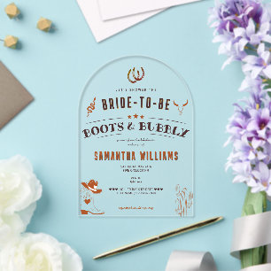 Invitations En Acrylique Mariage western Boots and Bubbly Ranch Rodeo Showe