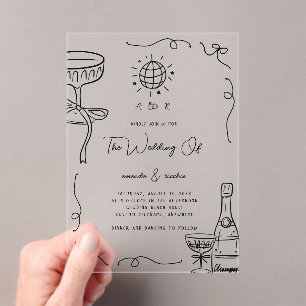 Invitations En Acrylique Mariage Whimsical Français Fun Monogramme main tir