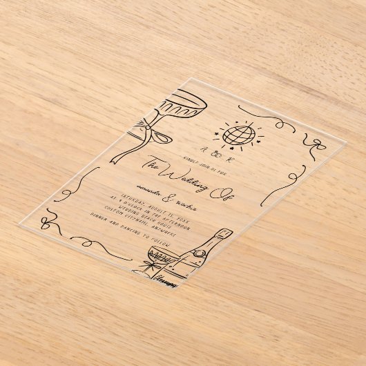 Invitations En Acrylique Mariage Whimsical Français Fun Monogramme main tir (Poser)