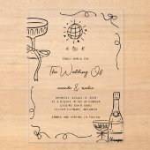 Invitations En Acrylique Mariage Whimsical Français Fun Monogramme main tir (Recto)