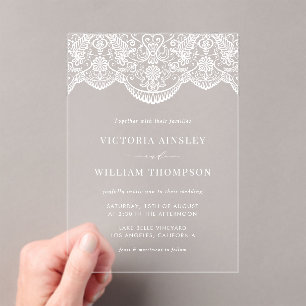 Invitations En Acrylique Mariage White Brocade Lace Garland