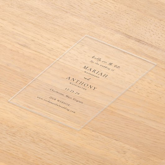 Invitations En Acrylique Mariah minimal mariage élégant Enregistrer la date (Poser)